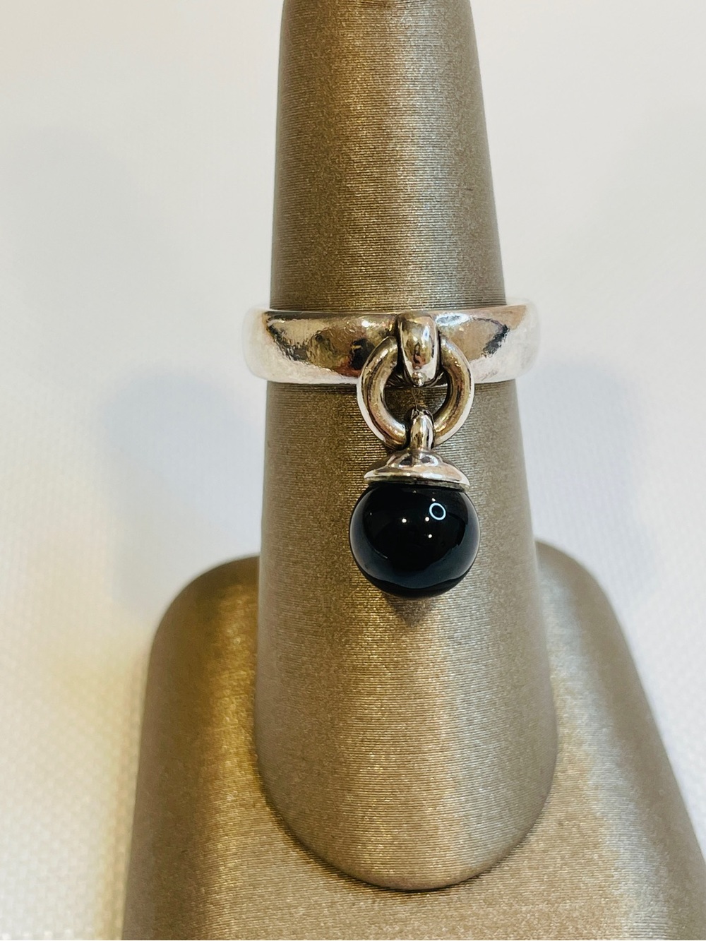 Tiffany & Co. Black Onyx  Ball Dangle Ring 925 Sterling Silver Size 6.25